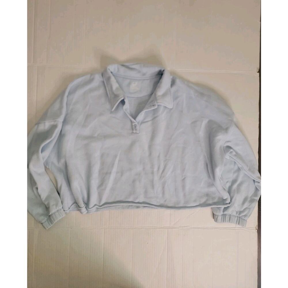 Aerie Henley Crop Sweatshirt Womens Size 2XL Oversized Collar Dusty Blue